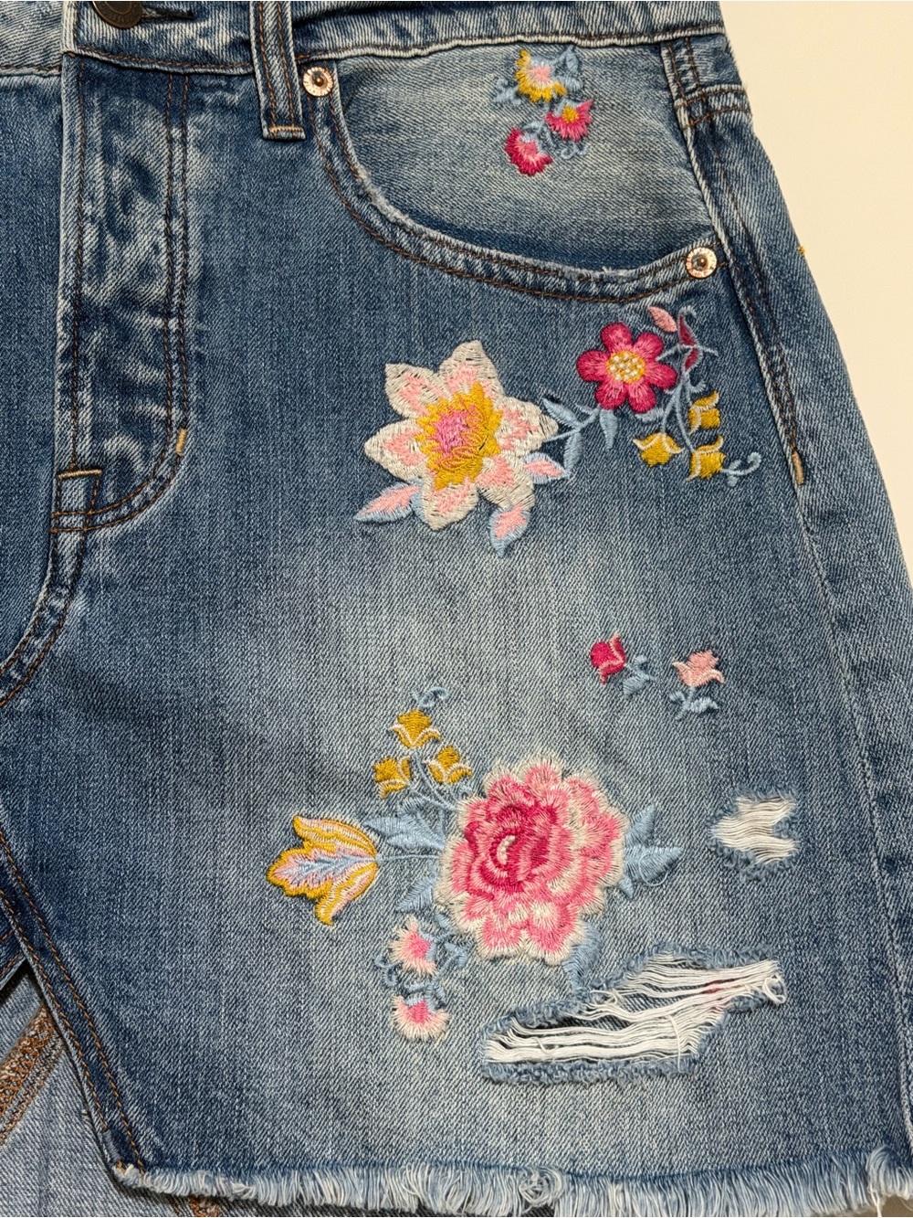 American Eagle Outfitters Embroidered Blue Denim Mini Skirt - Picture 5 of 9